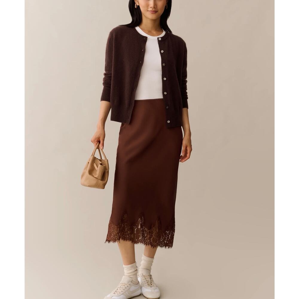 $177 New few Moda X you Avery  satin lace brown skirt size L